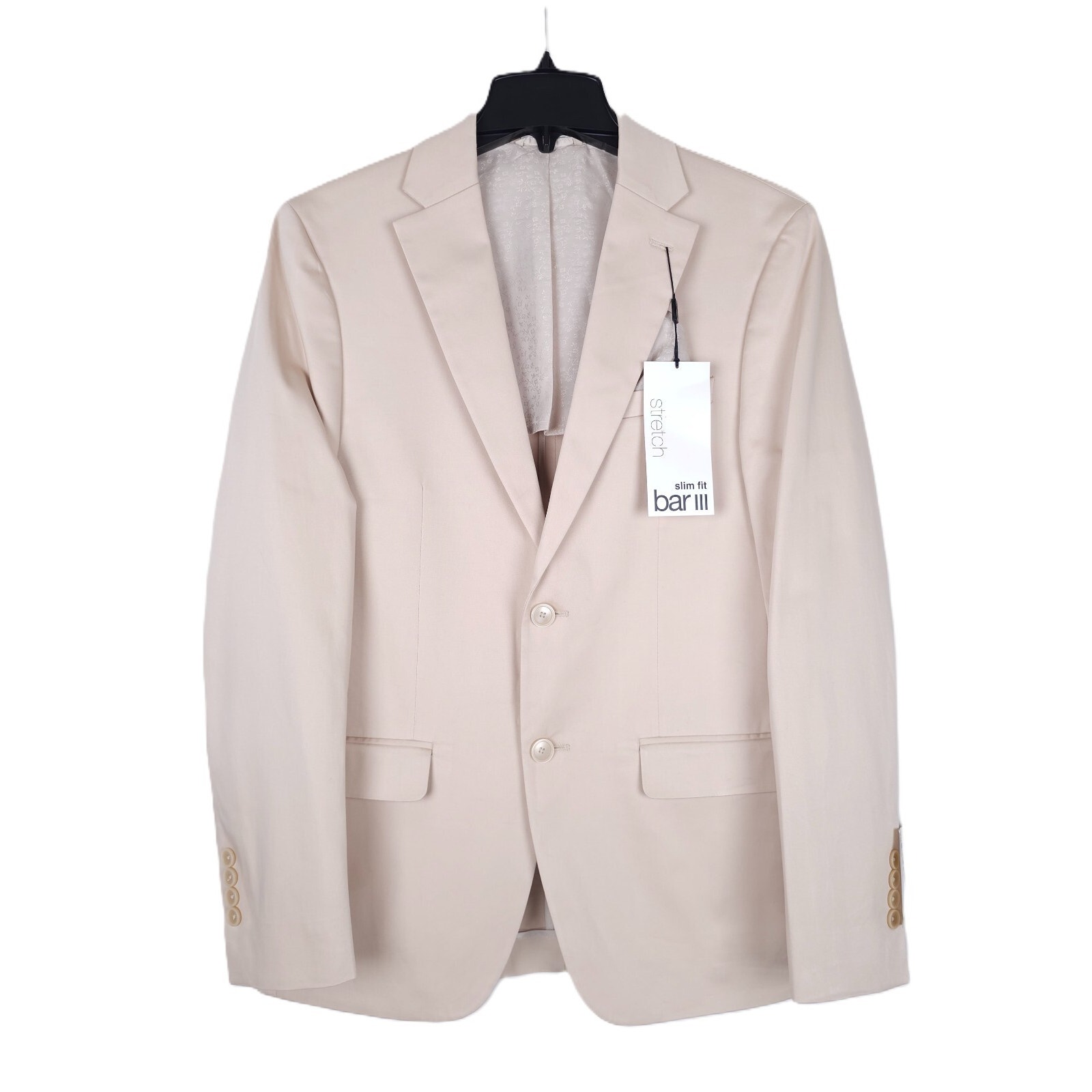 Bar Iii Mens Slim Fit Suit Jacket Blazer 38l Tan Solid Stretch Cotton Blend Nwt